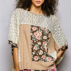 POL Floral Patchwork Lace Top